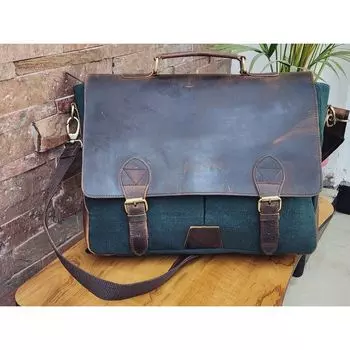 Холщовый кожаный портфель для ноутбука для мужчин и женщин, сумка через плечо, подарок для парня и девушки. 13 x 11 x 4 in