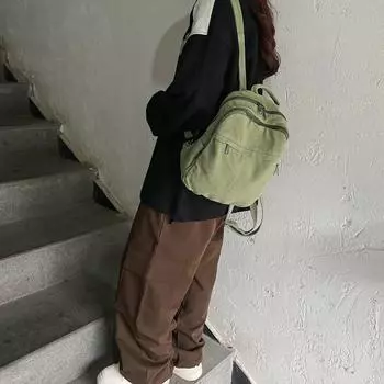 Холщовый небольшой рюкзак, женский однотонный рюкзак, студенческая дорожная маленькая сумка белый