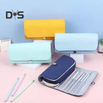 Холщовый пенал большой на молнии пенал застежка-молния канцелярский органайзер с сетчатым карманом отделения для ручек школьные принадлежности чёрный