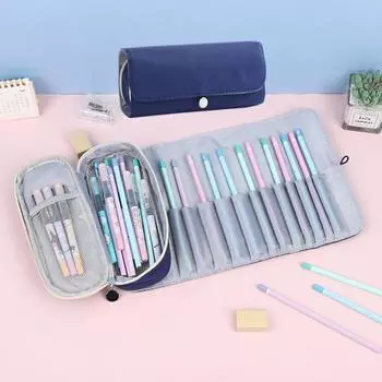 Холщовый пенал большой на молнии пенал с застежкой-молнией органайзер для канцелярских принадлежностей чёрный