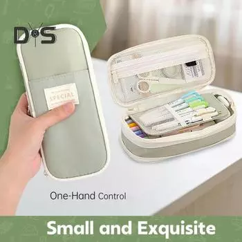 Холщовый пенал компактный расширяемый большой емкости застежка-молния пенал многофункциональный мешок для хранения канцелярских принадлежностей темно-синий