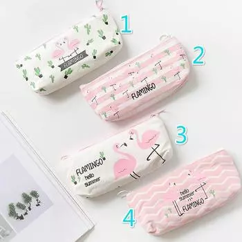 Холщовый пенал с фламинго, органайзер для хранения, сумки для ручек, сумка-карандаш, школьные принадлежности 1