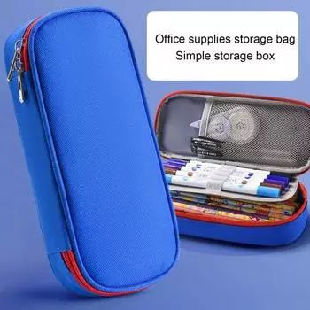 Холщовый пенал трехслойный дизайн большой емкости застежка-молния пенал многофункциональный синий