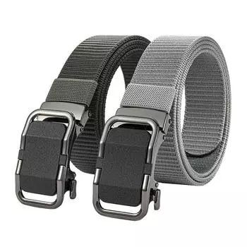 Холщовый ремень, мужской ремень с автоматической пряжкой, молодежный деловой повседневный простой универсальный корейский вариант джинсового ремня Trend 125cm чёрный