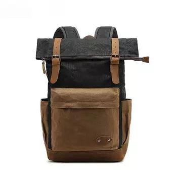 Холщовый рюкзак для мужчин, студенческий рюкзак для путешествий на открытом воздухе, ноутбук чёрный