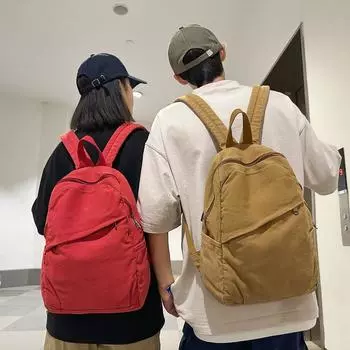 Холщовый рюкзак женский большой емкости однотонный студенческий школьный мужской дорожный рюкзак чёрный