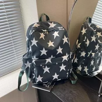 Холщовый рюкзак женский повседневный большой емкости модный школьный рюкзак для школьников средней школы с пентаграммой дорожный рюкзак темно-синий