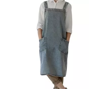Холщовый стираный деним Рекламный фартук Кухонный нагрудник Рабочая одежда One Size синий