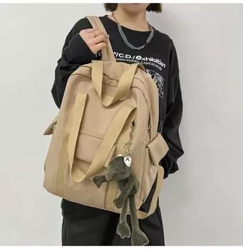 Холщовый студенческий школьный рюкзак большой емкости для колледжа No Pendant чёрный