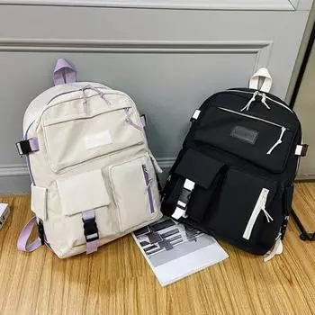 Холщовый женский рюкзак для студентов, школьные сумки для девочек, подростков, симпатичный школьный рюкзак с несколькими карманами, сумки для ноутбука чёрный