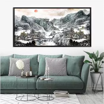 Холст большого размера, китайская пейзажная живопись, пейзаж для гостиной, спальни, домашний декор, постеры с горной водой и принты, Cuadros 20cm40cm NoFrame
