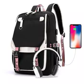 Холст большой емкости USB школьные сумки для девочек-подростков рюкзак женские сумки для книг зеленый средний школьный рюкзак для девочек-подростков Color зелёный