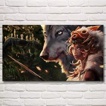 Холст Хаяо Миядзаки аниме Принцесса Мононоке лесное искусство шелковые постеры и принты домашний декор настенные картины для жизни без рамки 20*40cm