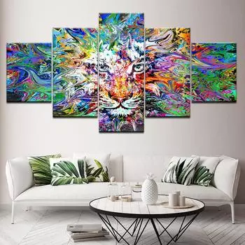 Холст Hd Печатный Современный Домашний Декоративный 5 Панель Акварель Животные Плакат Картина Настенная Картина Гостиная Модульная Рамка Без Рамки 20x35cm*2 20x45cm*2 20x55cm*1