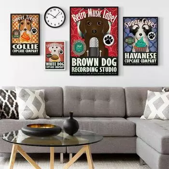 Холст художественный постер с собакой, винтажная картина с собакой, милые животные, настенное искусство, декор для детской комнаты, украшение для гостиной, детская работа 21cm30cm NoFrame