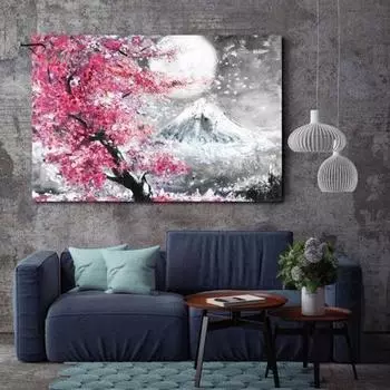 Холст Картина Cherry Blossom Mountain Картина Плакат Гостиная Настенный декор 50 x 70cm