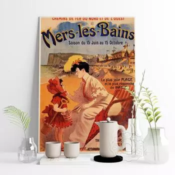 Холст Картина Мать Ребенок Девушка Mers Les Bains Путешествие Праздничный Плакат Искусство 21cm30cm NoFrame