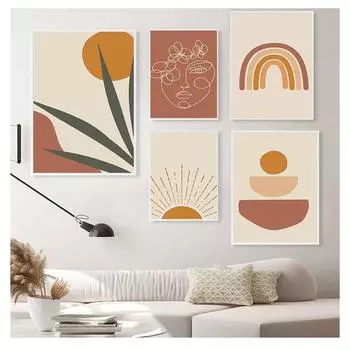 Холст Картина Терракотовая Радуга Минималистичный Одна Линия Рисунок Лица Плакат Бохо Печатает Домашний Декор Абстрактное Жжено Оранжевое Настенное Искусство 21cm30cm NoFrame