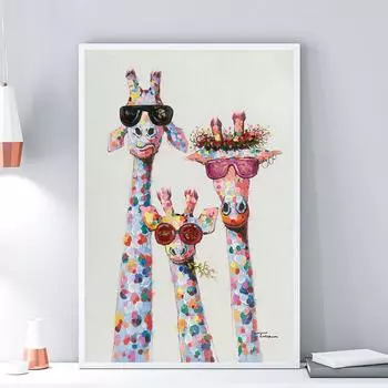Холст Картина Животное с красочным Жирафом Семейный Декор Картина Маслом Картина Постер Современная Настенная Картина в Гостиной 21*30cm