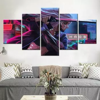 Холст Картины 5 Шт. Девушка Воин Меч Плакаты Украшения Дома Эстетический Декор Комнаты Настенное Искусство Современная Гостиная Картины Без Рамки 20x35cm*2 20x45cm*2 20x55cm*1