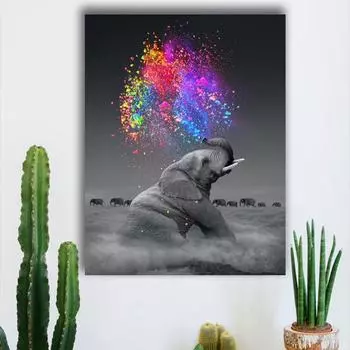 Холст, настенное искусство, животное, креативное граффити, аэрозольная краска, постер со слоном, черно-белая картина, декор для гостиной, без рамки 21*30cm