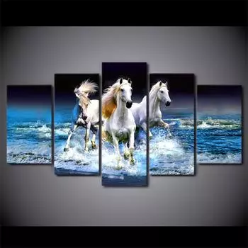Холст Настенный Художественный Плакат HD Печатные Фотографии 5 Шт. Пляжные Волны Белые Лошади Гонки Картина Гостиная Домашний Декор 20x35cm*2 20x45cm*2 20x55cm*1