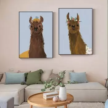 Холст плакат с изображением маленьких животных для девочек, милый настенный художественный принт из альпаки, современная картина с животными, скандинавская детская картина для украшения спальни 21cm30cm NoFrame