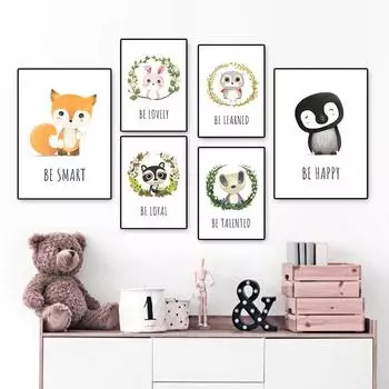 Холст Плакат с животным принтом Кролик Ленивец Детская комната Детская комната Настенное украшение Детская Настенный художественный декор Картина Домашний декор 21cm30cm NoFrame