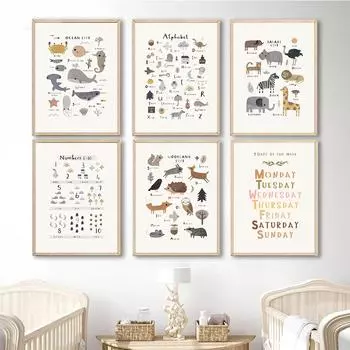 Холст с изображением маленьких животных, постер с изображением медведя и оленя, Радужный Единорог, настенная художественная печать для детской комнаты, скандинавский детский декор для спальни, картина A4 21x30cm No Frame