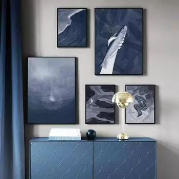 Холст с изображением моря и рыб в скандинавском стиле, абстрактные линии, настенные художественные постеры, принты для интерьера, декоративные картины для дома 21cm30cm NoFrame