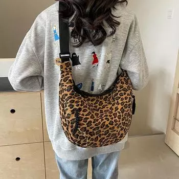 Холст с леопардовым принтом Сумка для клецок Женская спортивная сумка через плечо через плечо кофейный