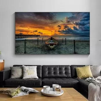 Холст с видом на закат и пляж, настенные художественные постеры и принты, пейзаж, скандинавское искусство, украшение для дома, стены Куадрос 20*40cm
