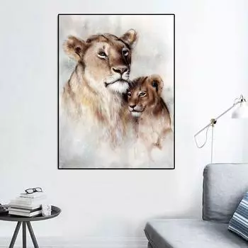 Холст в скандинавском стиле, абстрактные постеры с животными и принты, настенные панно со львом для детей, украшение для гостиной, дома 21cm30cm NoFrame