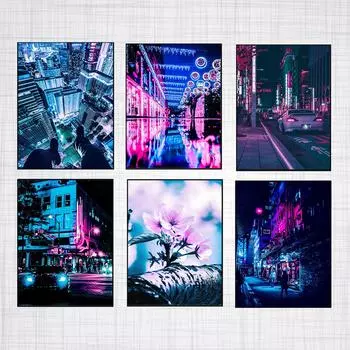 Холст Wall Art HD Ночной вид Уличные принты Плакаты Украшение дома Ночное дерево Симпатичная картина Спальня Модульная рамка для фотографий 21cm30cm NoFrame