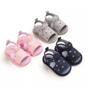 Холстовая хлопковая мягкая подошва для новорожденных, детская обувь для маленьких девочек и мальчиков, нескользящая детская обувь со звездами и цветочным принтом, милые детские летние первые ходунки L