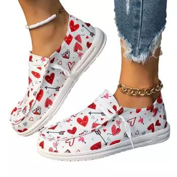 Холстовая обувь Женская красочная повседневная обувь на плоской подошве с принтом Love 36 белый
