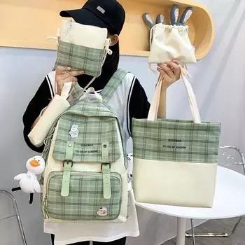 Холстовая школьная сумка Kawaii с героями мультфильмов, милый модный рюкзак большой емкости, милый повседневный рюкзак зелёный