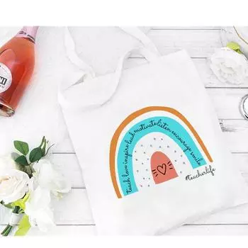 Холстовая сумка для покупок с радужным леопардовым принтом, подарок для учителей, модные женские сумки на плечо, многоразовая большая вместительная сумка для книг 24*26cm