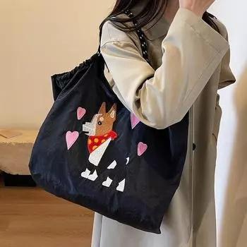 Холстовая сумка с шариковой цепочкой для женщин большой вместимости, новая осенняя универсальная портативная сумка через плечо, тканевая сумка, большая сумка для поездок на работу