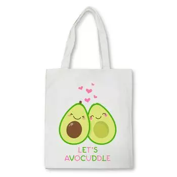 Холстовая сумка-тоут с мультяшным принтом авокадо, многоразовая женская сумка-шоппер, модная женская эко-сумка Kawaii 24*26cm