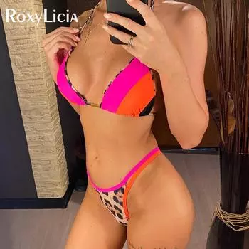 Холтер с леопардовым принтом, женский купальник, женский купальник, комплект бикини из двух частей, купальный костюм, купальный костюм для женщин S