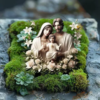 Holy Family Decorative Stake 2D Acrylic Sign, Micro Landscape Flowerpot Decoration for Courtyard