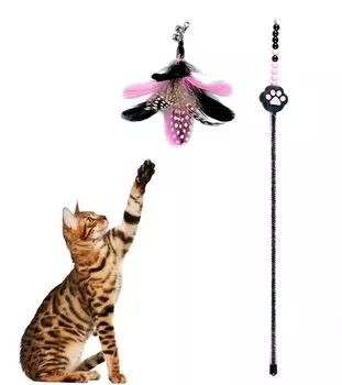 HOLYCAT Cat Hologram Cat Cat Natural Feather Solo Cat Play включает в себя Natural Relief Lack of Stress Cat Cat Pet Black Toy, Toy, Feather, Toy, Feather, чёрный