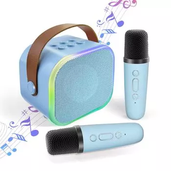 HolyCrab Караоке-комплект Bluetooth-микрофон из 2 предметов Мини-караоке-комплект для домашнего использования Микрофон для караоке Микрофон для караоке Караоке-колонка Домашний комплект PA синий