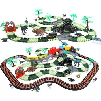 HOLYFUN Динозавр Образовательная железная дорога Great 259 Сборка Мини Электромобиль Звук Железнодорожный Динозавр 3D Бесплатный Подарок На День Рождения Игрушка, Игрушка, Набор, Приключение,