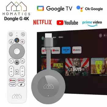 HOMATICS Dongle G 4K Google TV Stick с Netflix 4K Сертифицированный Google 2G32G Amlogic S905Y4 2G32G серебряный