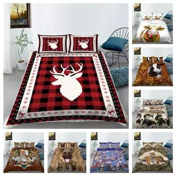 Home Bedding Set Animal Series Theme Pillowcase Quilt Cover 2/3pcs Teens Women Men Bed Cover Gift UK Single 135x200cm