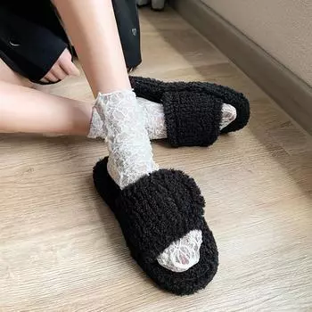Home casual cotton slippers women s Korean version 2024 autumn warm large size fluffy slippers thick bottom gentle lazy slippers 35 серый