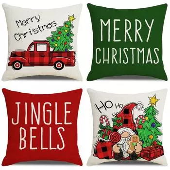 Home Christmas pillow case linen printed Santa Claus living room sofa pillow bedroom cushion does not include pillow core 45*45cm