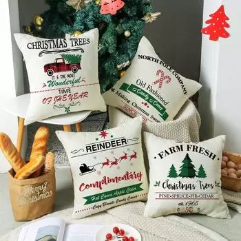 Home Christmas Pillow Linen Printed Cushion Cover Sofa Cushion Cover Office Lumbar Backrest Does Not Include Pillow Core 45*45cm